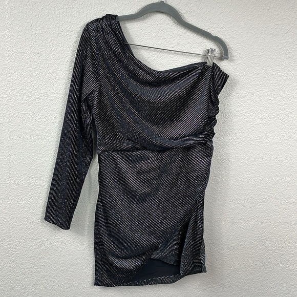 New All Saints Ezra Sparkle Dress One Shoulder Side Ruched Party Cocktail Sz 10 - Picture 5 of 17